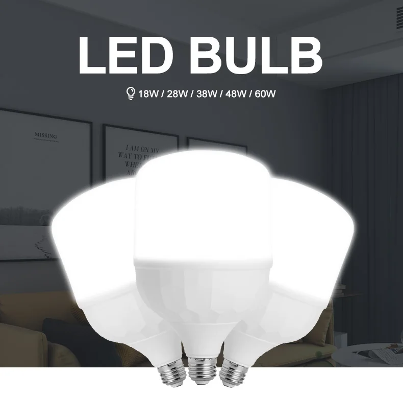 9W 15W 20W 28W 38W 48W 58W 68W T Shape LED Bulb Light Aluminum High Power Lamp E27 B22 6500K