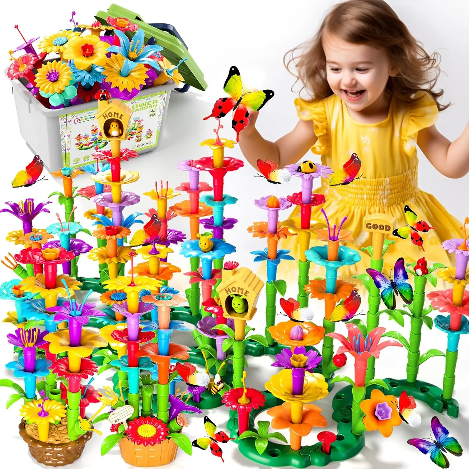 238Pcs New Kids Plastic DIY Assemble Stem Floral Play Set Educational Plant Flower Garden Building Block Flowers Toys