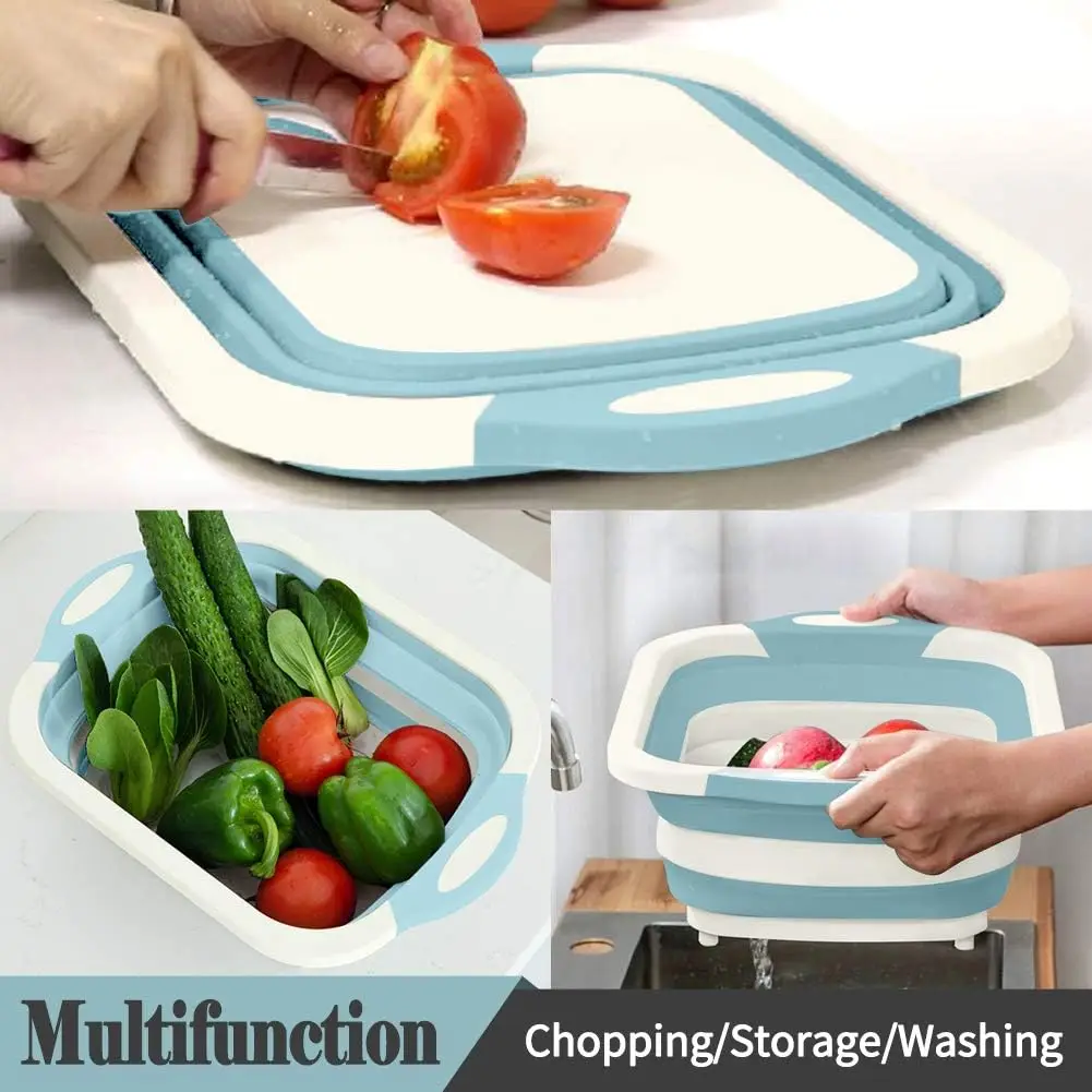 custom logo in stock large 3 in 1 foldable chopping board colorful vegetable basin plastic bucket collapsible and cutting board