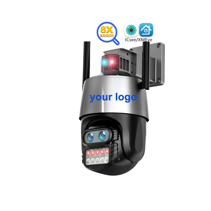 New Design Smart Home Security System IP Security Wireless Wifi CCTV 4MP Camera Dual Lens Flash Lights  8X ZOOM 4K PTZ Camera