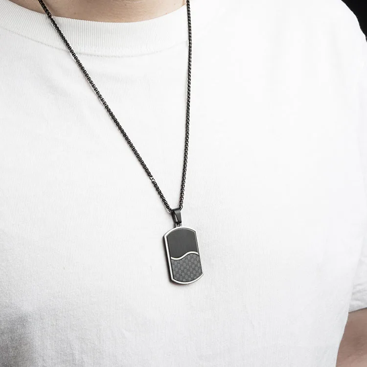 Custom Wholesale New Arrival Men Stainless Steel Italian Design Jewelry Creative Leather Enamel Tag Pendant Necklace
