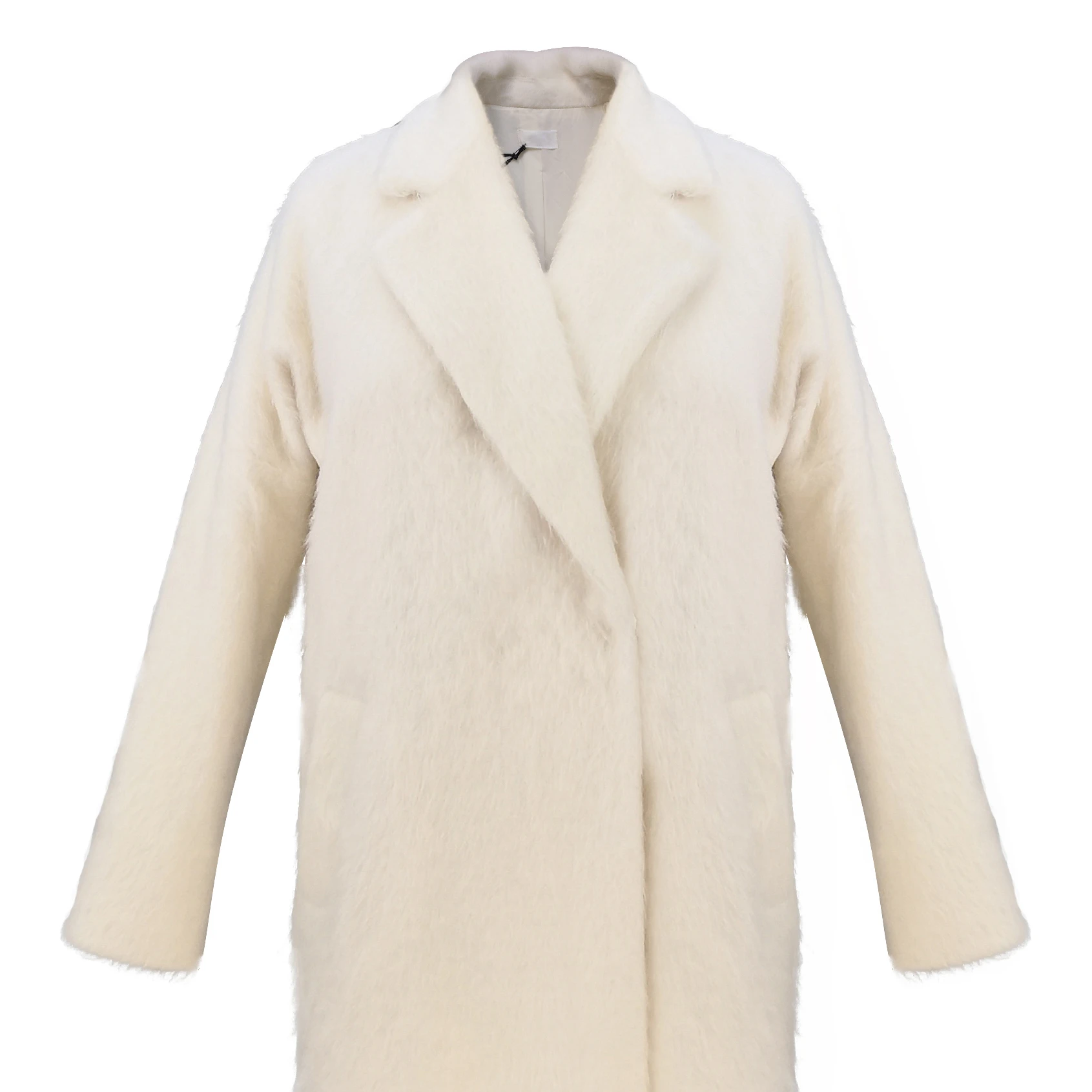 MEIDAO-030382 White And Long Plush Coat For Women