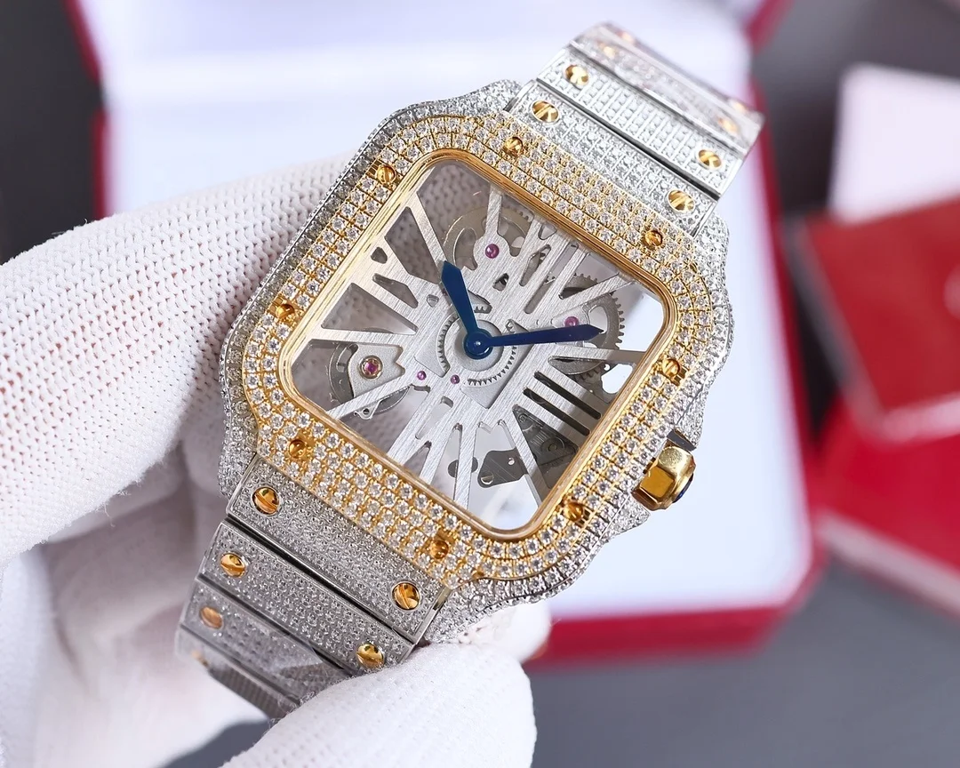 Light Jewelry Iced Out Luxury Wristwatch Diamond Watch Gold  Mens Watches Hip Hop With Case Jewelry Gifts Big Diamond Watch