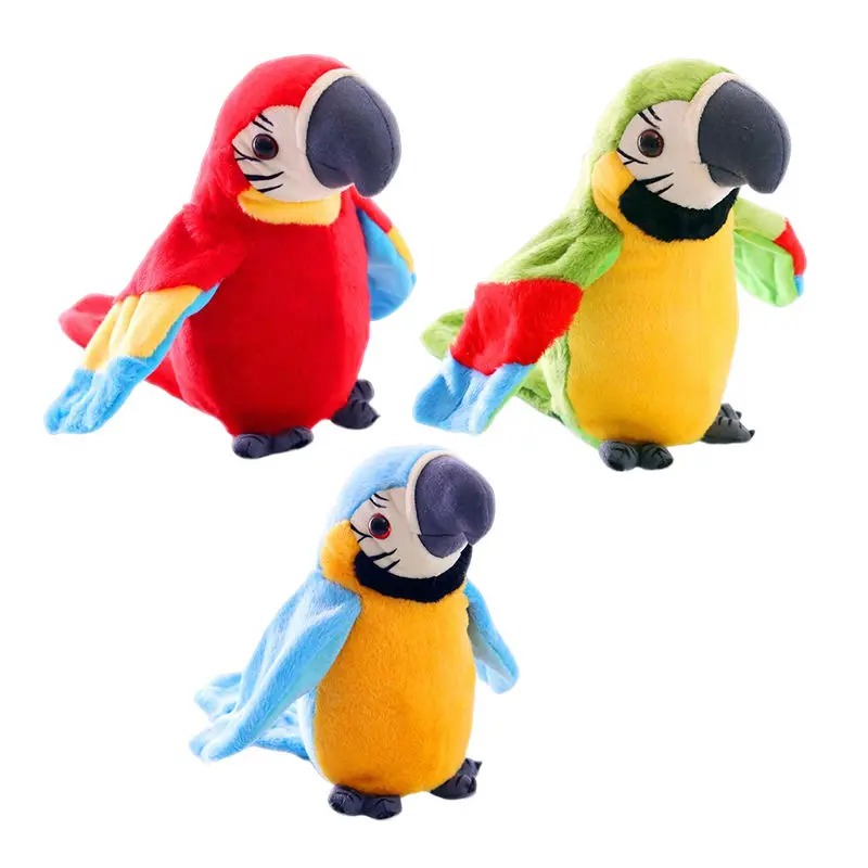 2024 Repeat Stuffed Animal Plush Toy Macaw Funny Learning Electronic Record Animated Bird Shake Wing Talking Parrot Baby Toy