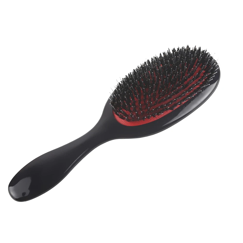 Customized Black Handle Plastic Oval Paddle Massage Scalp Comb Boar Nylon Bristle Detangling Hairbrush Hair Extension Wig Brush