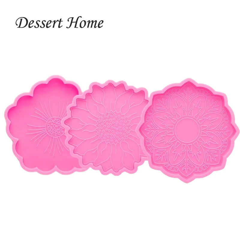 DY0488 Shiny 4.9in Flowers Shape Resin Crafts Epoxy Molds Geode Coaster Agate Resin Trays Silicone Mold