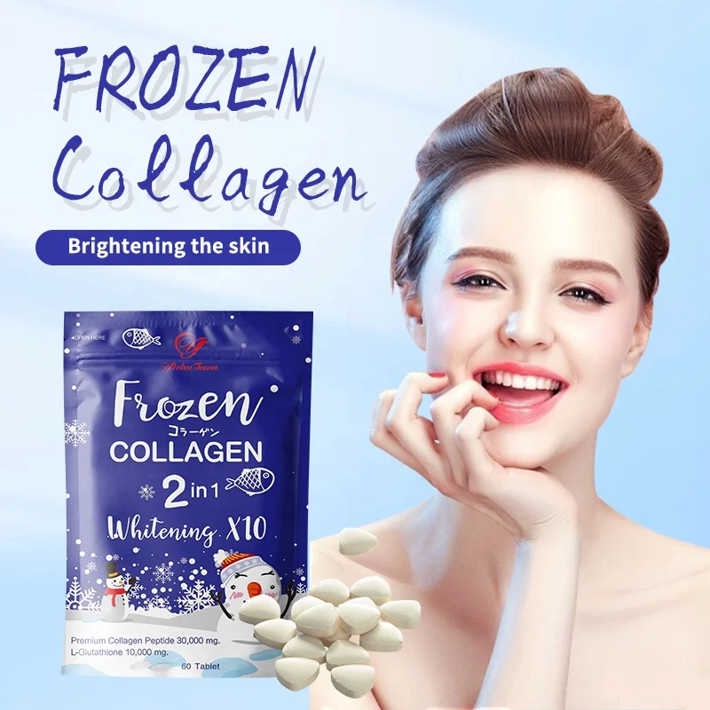 Frozen collagen 2 in 1 skin whitening tablet not capsule Marine collagen peptide powder L-glutathione pill skin brightening tea
