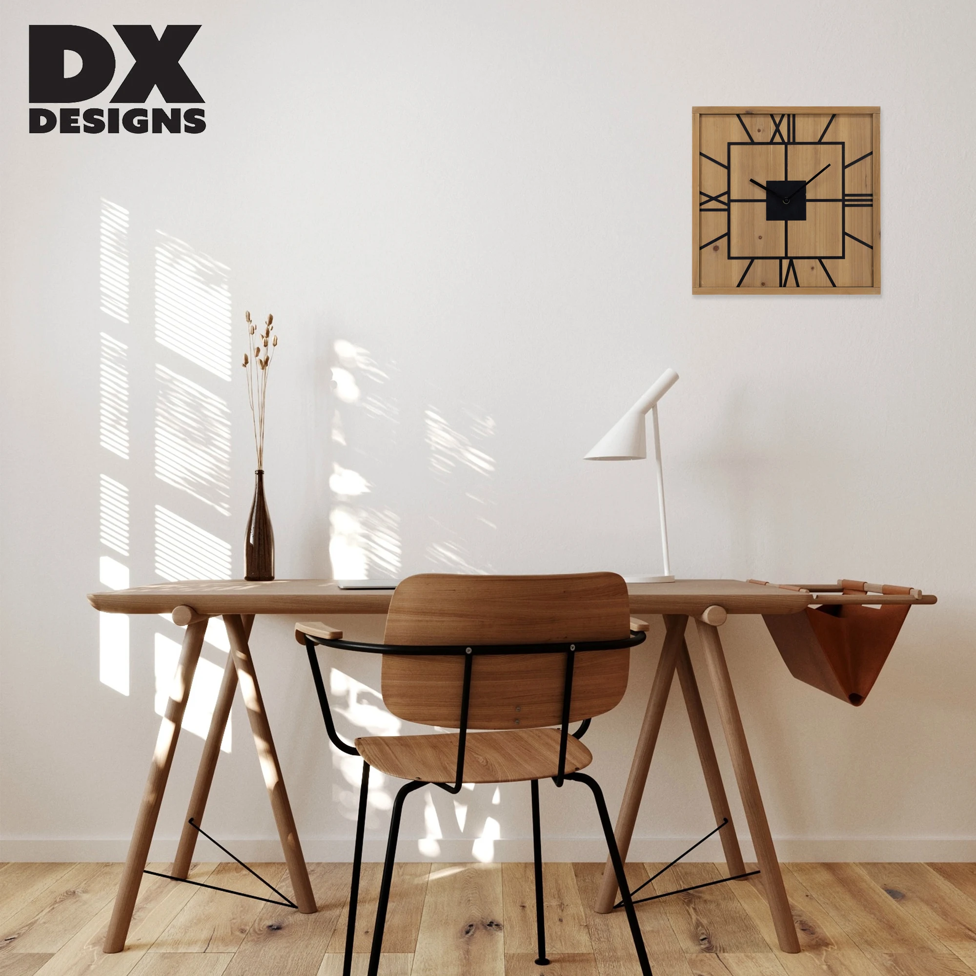 Roman Square-shaped Numeral Heavy Vintage Wood Frame Wooden Large Wall Decorative Clock