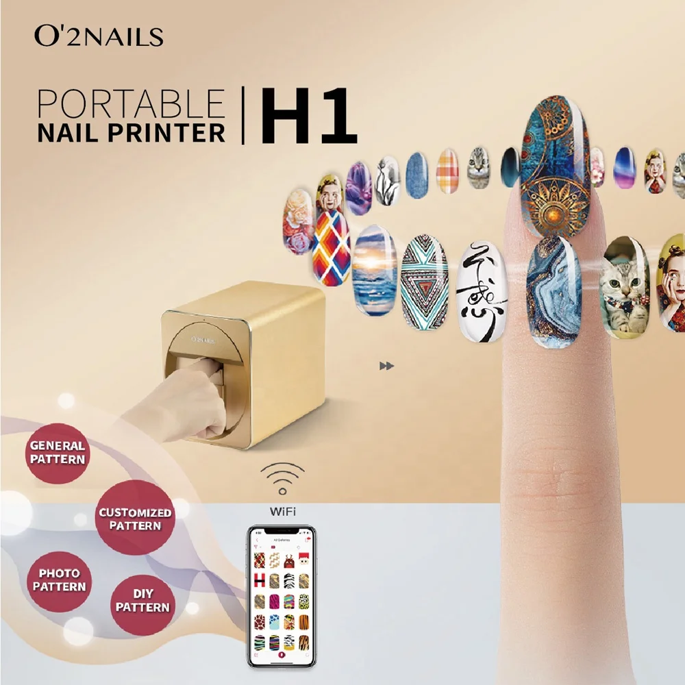 O'2NAILS Hot Sale Innovation Mini Automatic Printing Machine Portable Nail Printer H1 for Home Use CE.FCC Approved