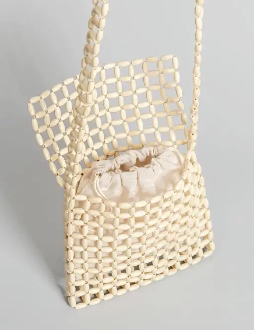 2024 Alibaba luxury new material wooden beads woman handbags crossbody, designer fashion lady handbags shoulder long strap