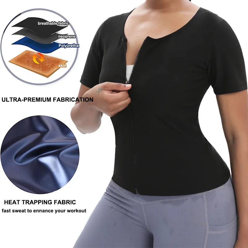 Sauna Suit for Women Weight Loss Sauna Shirt for Women Sweat Suit Waist Trainer Vest Fitness Body Shaper Zipper