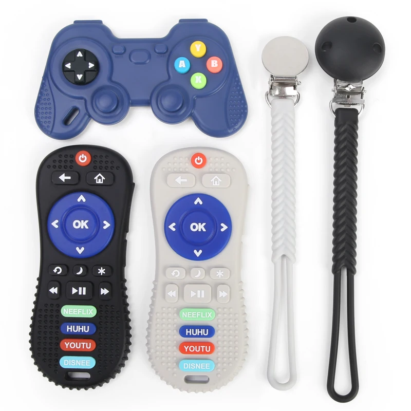 Food Grade Engraved Glove Toys Wooden Penguin Silicone Baby Teether Ring Set For Baby