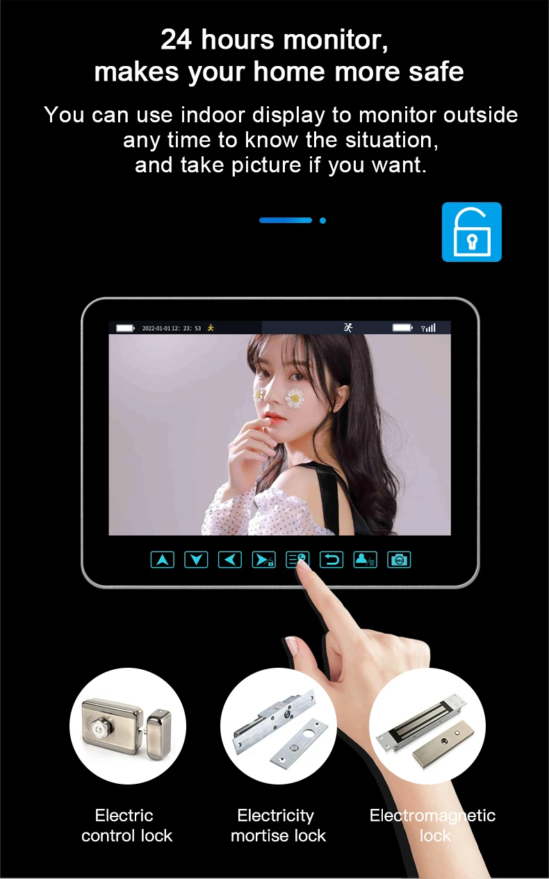 1080P HD 7 Inch Display Smart Home Security Wireless Camera Video Doorbell