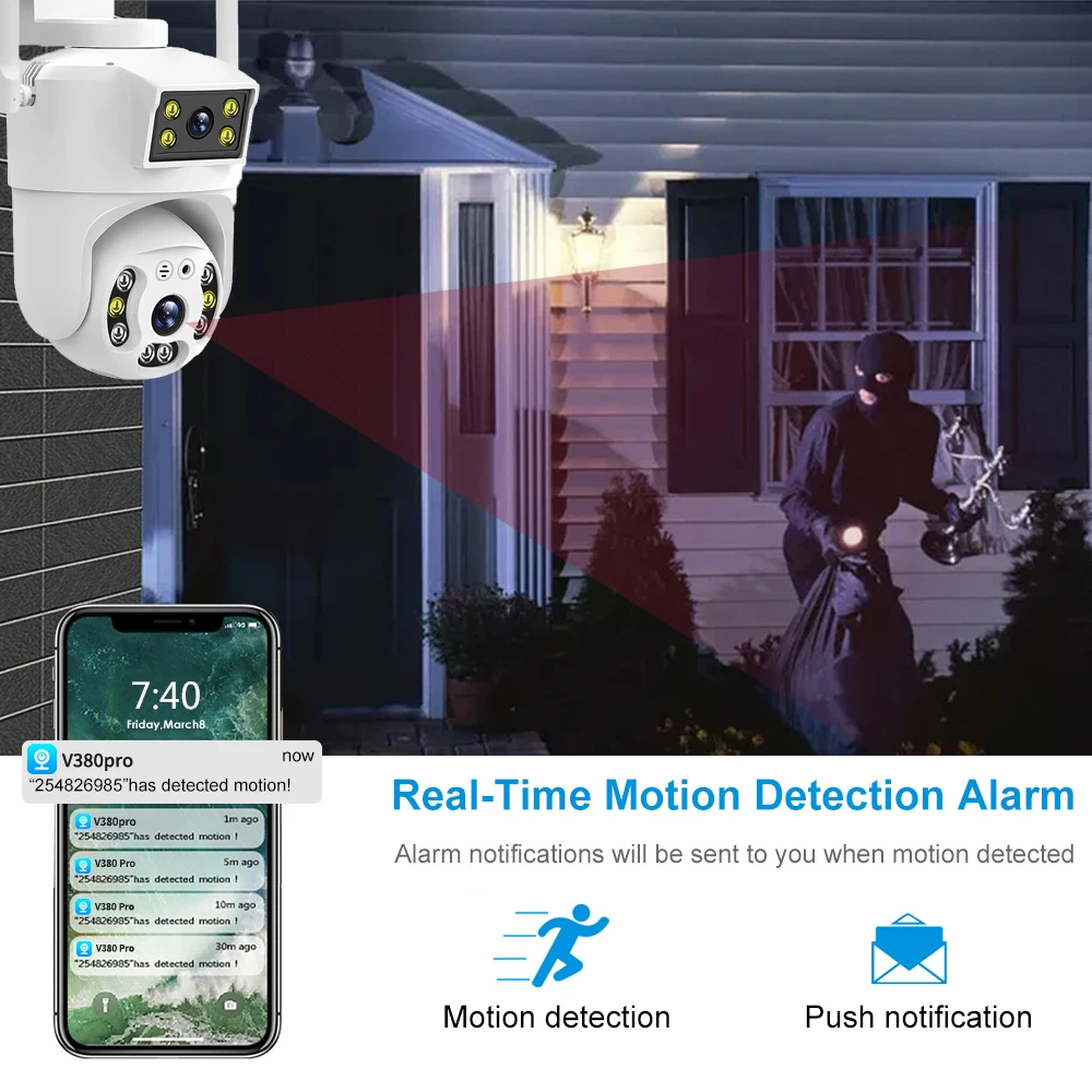 V380Pro 4MP 4G WiFi IP Outdoor PTZ Dual Lens Dual Screen Motion Detection Auto Tracking Home Security Protection CCTV Camera