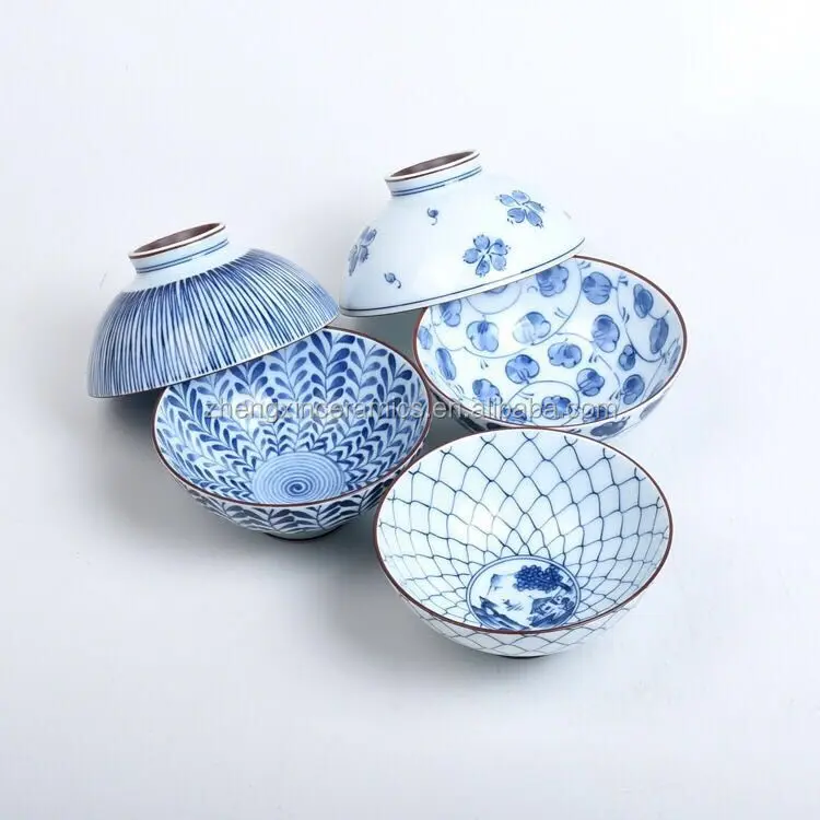 Japanese creative striped tableware set printing funnel-shaped dessert tableware blue and white porcelain rice bowl
