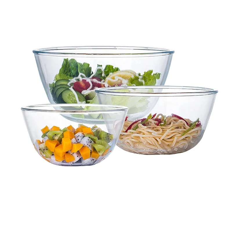 3pcs Glass Mixing Bowl Set Salad Bowl Sets,High Borosilicate Large Baking Glass Bowls for Kitchen Prepping Serving Storage