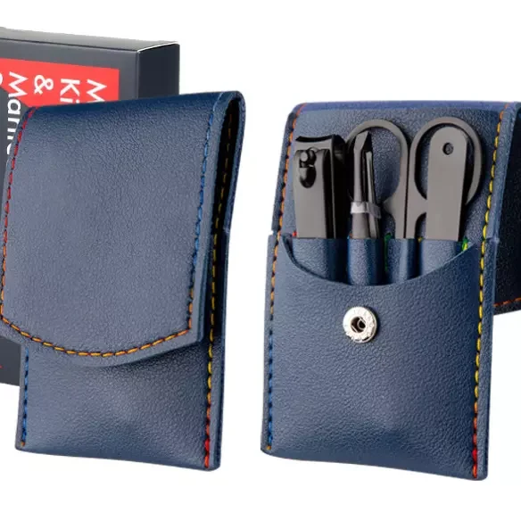 Factory Customized 4pcs Colorful Leather Case Stainless Steel Finger Toe Cutter Nail Clippers Set