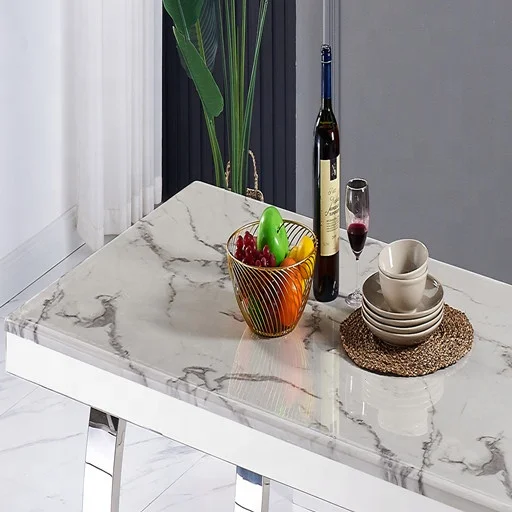 Luxury white marble dining table hot selling Furniture Dining Room Table Stainless Steel Base Dining Table