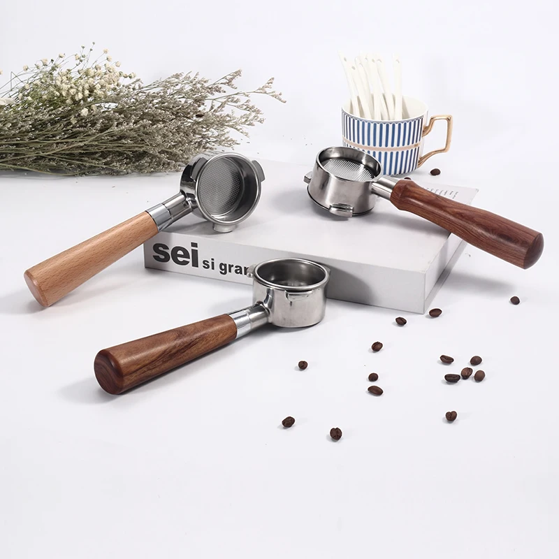 Espresso Tool Barista Stainless Steel 3 Ears Olive Wood Handle 54mm Bottomless Portafilter Coffee 51mm 58mm