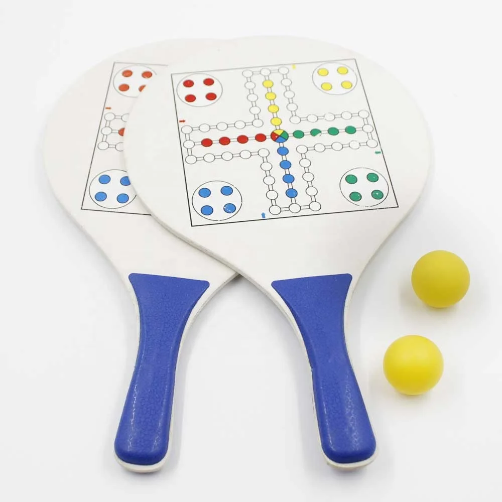 Colorful design wood beach tennis racket balls set logo custom print kid wood Beach Racket bat