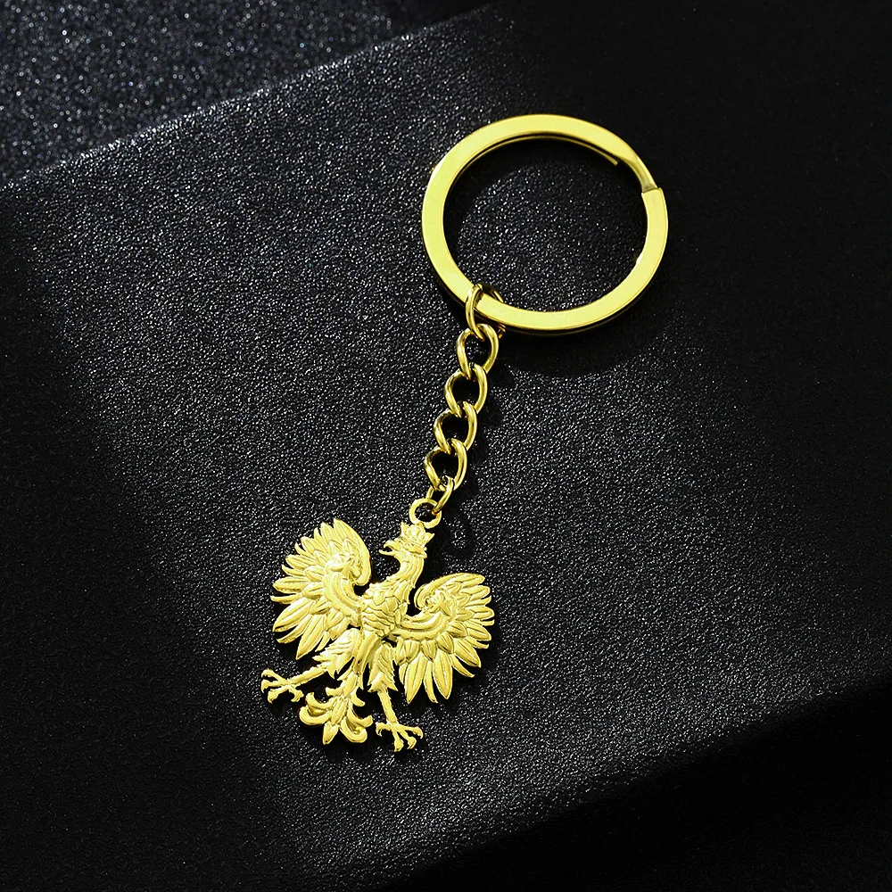 Manufacturer Poland National Country Emblem Flag Keychain Stainless Steel 18K Gold Plated Poland Emblem Flag Pendant Key Chain