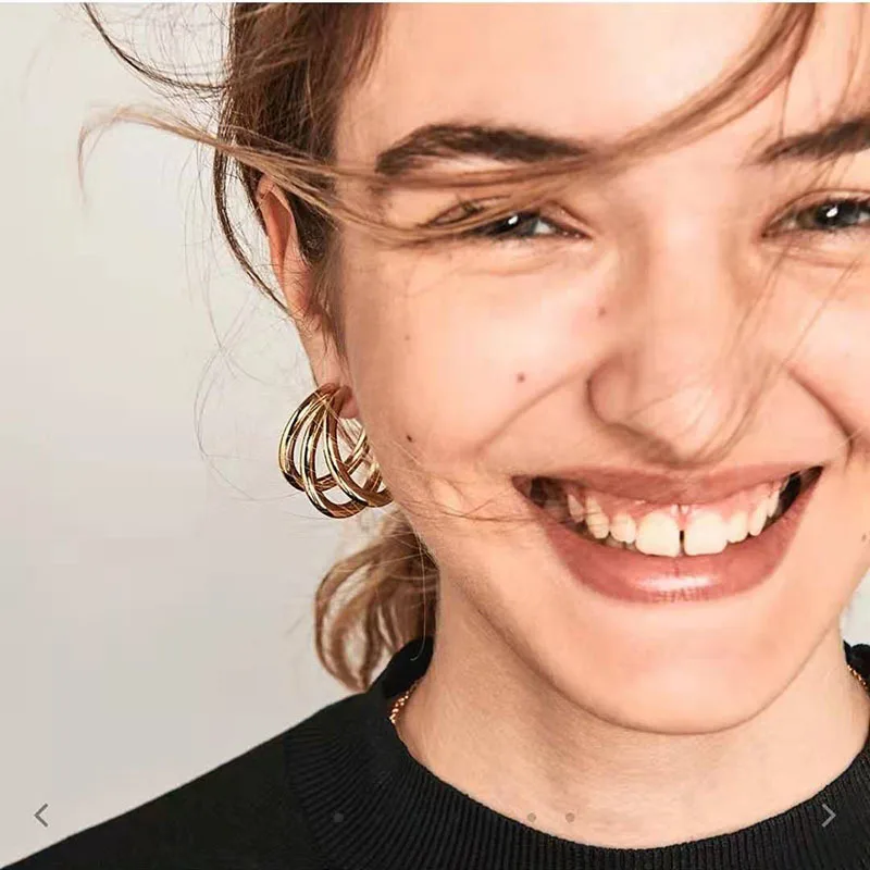 Aretas Best Selling Products 2023 Women Stainless Steel Earrings Jewelry Bijoux Femme Accessories Cube C Triple Hoop Earrings