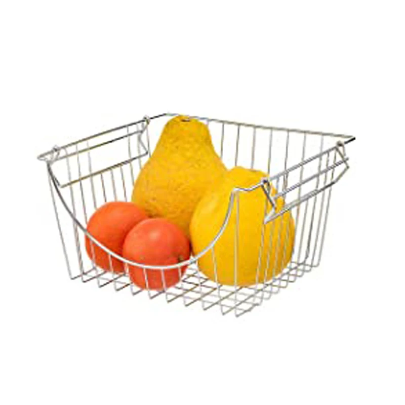 Multi-Storey Rectangle Shape Metal Wire Laundry Fruit Vegetable Storage Stackable Basket With Handle