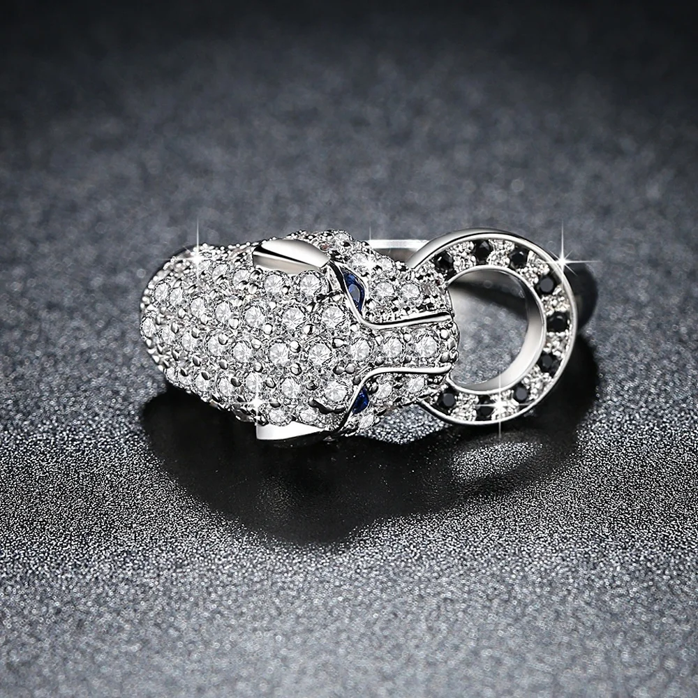 Luxury Jewelry Zircon Boy Male Ring Crystal Diamond Rhodium Plated Ring Animal Ring Custom