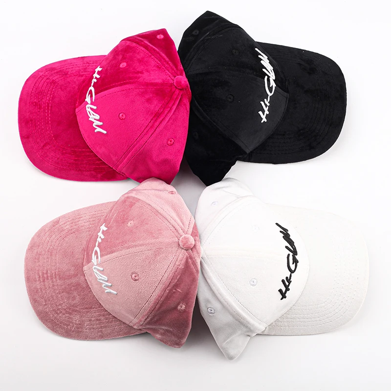 velvet fabric coloful dad cap hat with embroidery logo