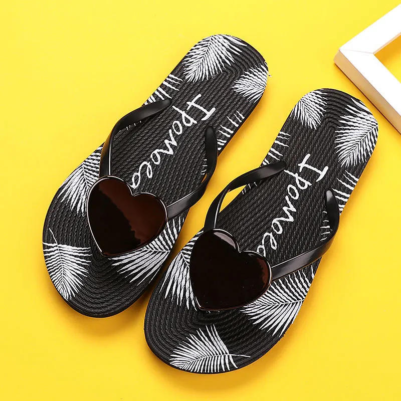 Summer vacation ladies casual beach shoes peach heart fashion PE flat bottom sandals flip-flops