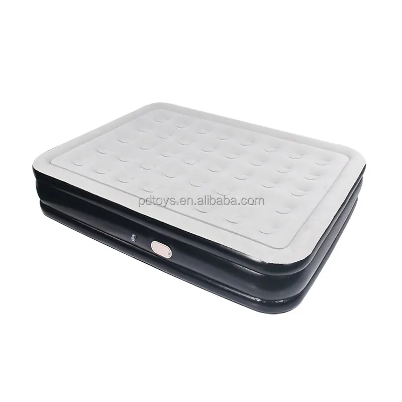 P&D Bedroom Air Bed Inflatable Mattress with Flocking Cover Blow Up Bed Queen Size Air Bed with Build In Pump