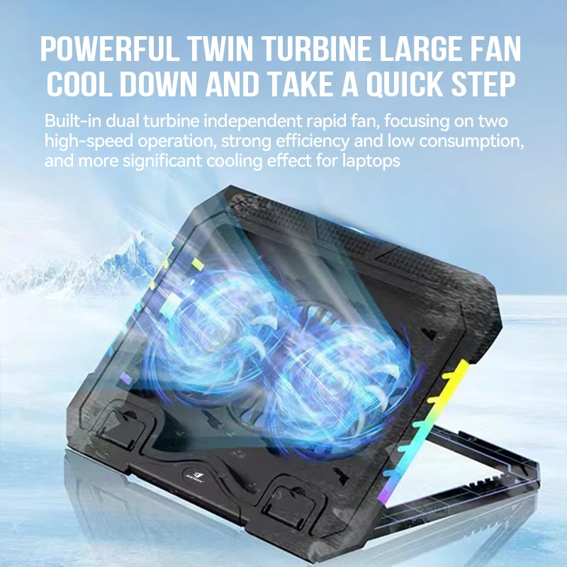 JERTECH Brand KL332 Cooler Pad with Phone Holder Adjustable Aluminum Laptop Stand RGB Foldable Computer Cooling Fans for Laptop