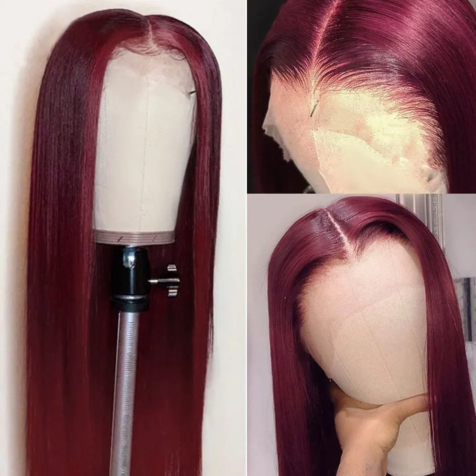 Cheap 99J Burgundy Colored Straight Human Hair Full Hd Lace Front Wig Transparent Lace Frontal Wigs For Black Women Hot Selling