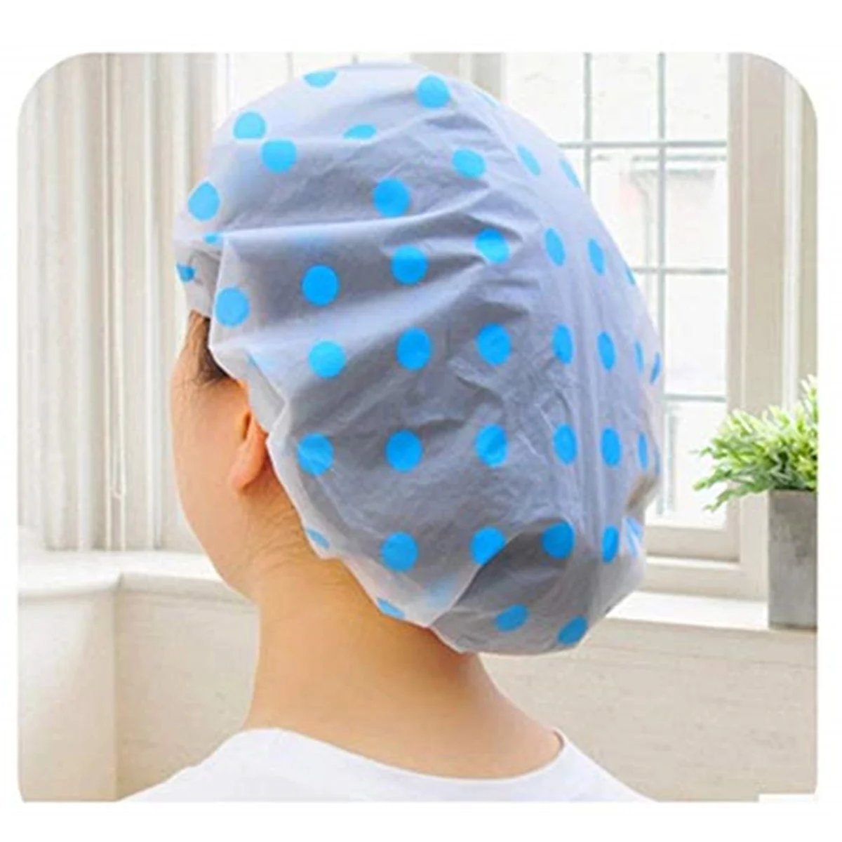 cheap hot selling Waterproof plastic PEVA point shower caps for women