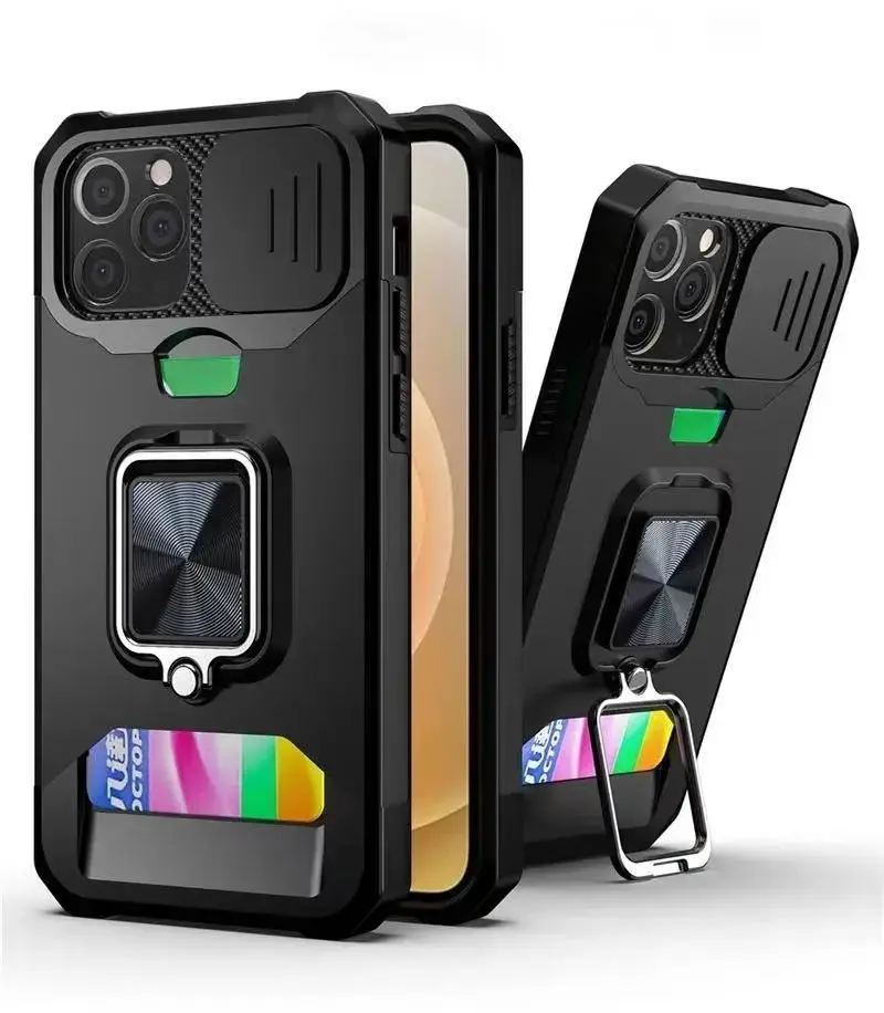 Camera Protection Magnetic Holder phone case bag Silicone Case for phone 12 phone 13 pro case Shockproof Card Slot Stand Cover
