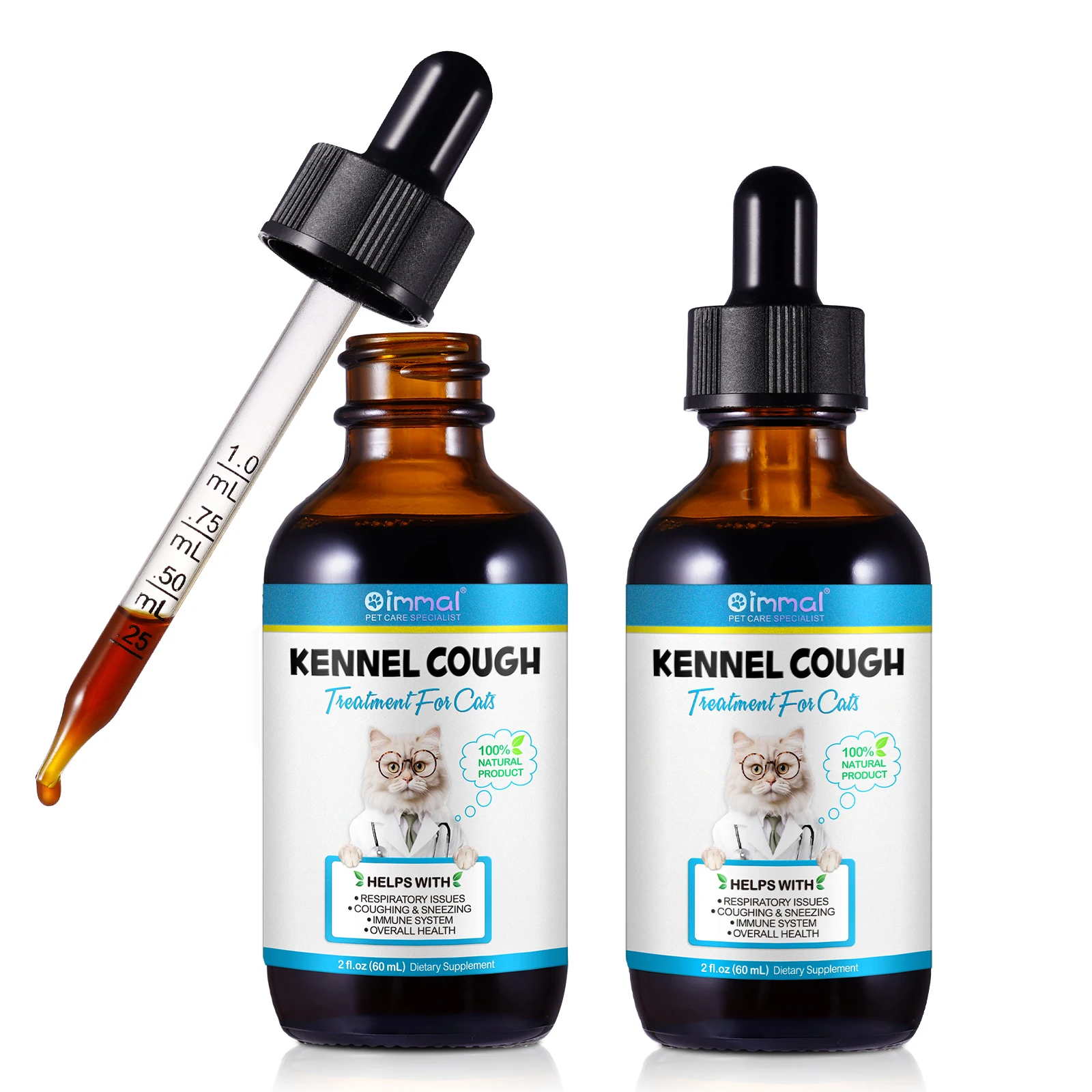 OIMMAI 60ml throat soother dry wet barky pet cough and cat asthma cat sneezing cat cough treatment cough relief drops