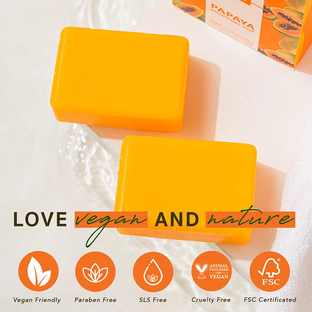 2Packs Natural Vegan Handmade Brightening Gentle Skin Bath Kojic Acid Pawpaw Papaya Soap