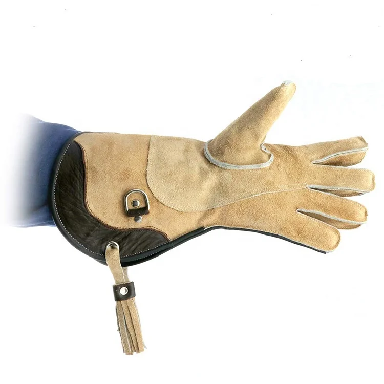 Left Hand Cow Split Leather Falconry Eagle Birds Hawk Pets Gloves for Cold Weather Use