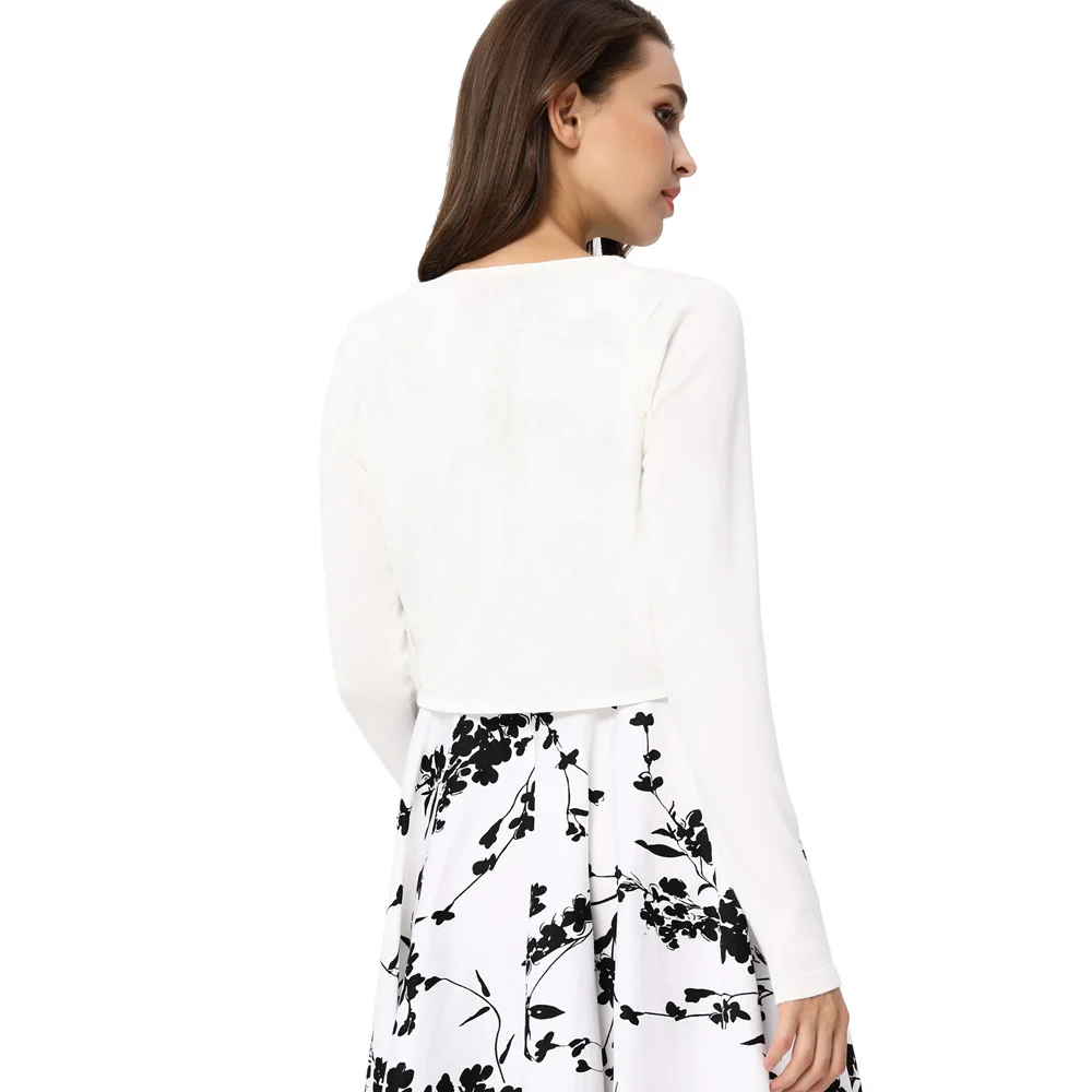 BP000709 женская обувь черного цвета с длинными рукавами жакет-болеро, короткий Длина платье с трикотажным верхом Топы Трикотаж