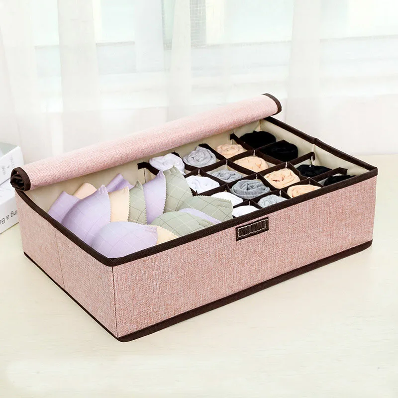 400823  17Cells 13Cells Underwear Organizer with Cover Foldable Closet Storage Organization Box for Bra,Undies, Socks, Ties,