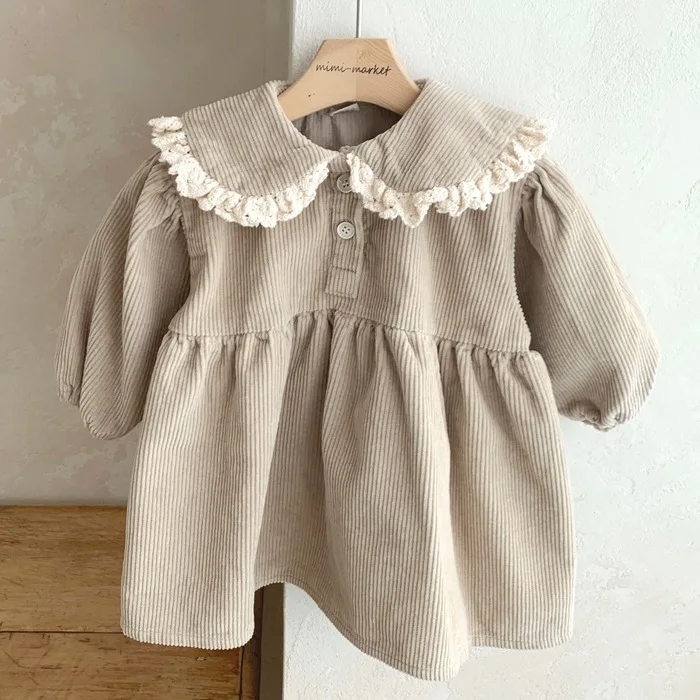 Ins Spring Autumn Toddler Children Princess Casual Soft Loose Corduroy Long Sleeve Kids Baby Girl Dress