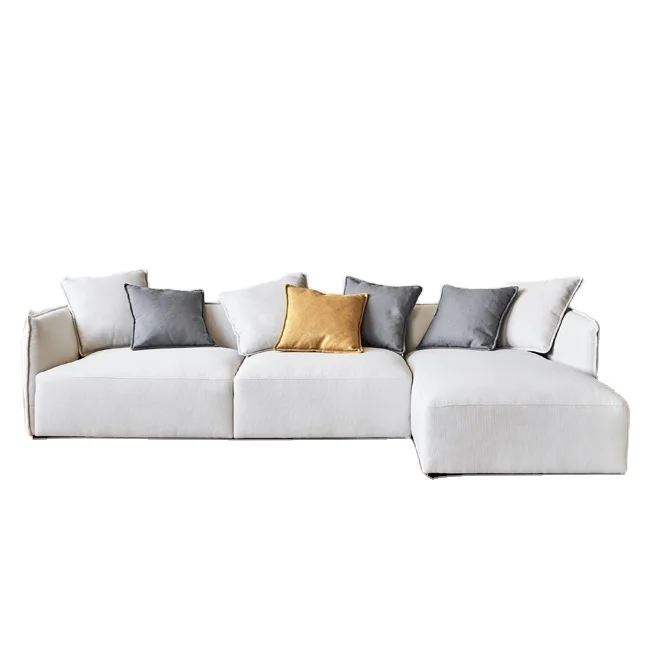 hot sale apartment living room furniture white linen fabric L shaped sofa set
