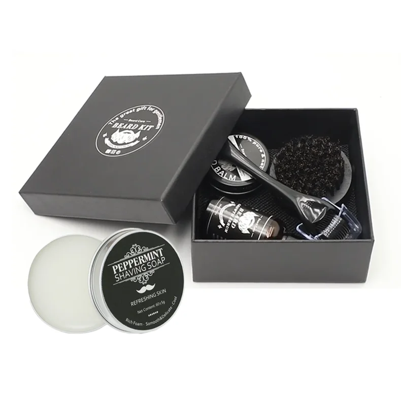 Private Label Organic Balm Brush Roller Mustache Shaving Soap Men Grooming Care Beard Growth Kit Beard Growth Oil Kit