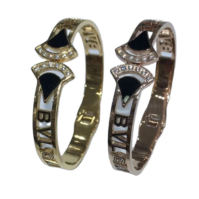 Gold Silver Rose Gold Titanium Steel Bracelet inlaid with Exquisite Diamond with Butterfly and Flower Pattern