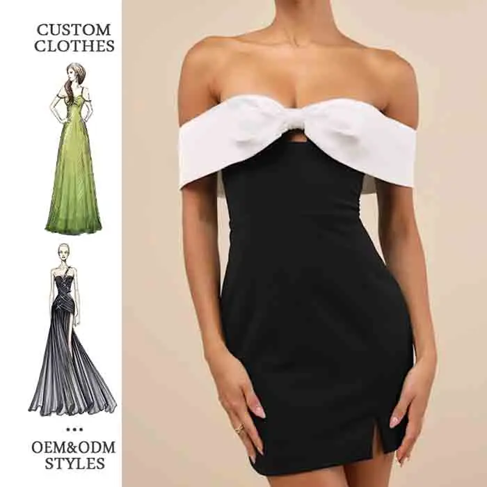 New Classic Black And White Colorblock Off-Shoulder Bow Sexy Short Dress Luxury Evening Dresses Women Elegant Prom Dresses 2024