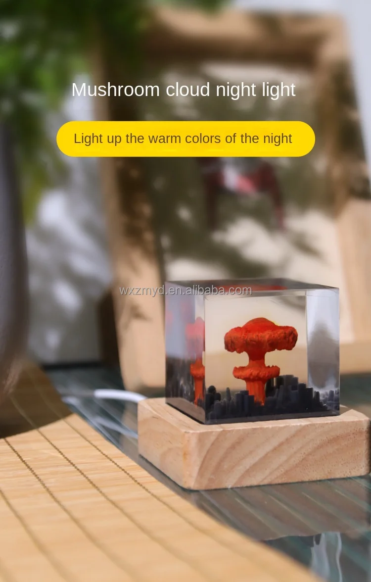 Nuclear Explosion Mushroom Cloud LED Table Lamp Resin Nuclear Bomb Model Room Decor Valentines Day Gift USB Charging Night Light