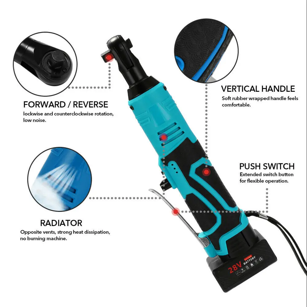 Cordless Electric Ratchet Wrench Portable Multifunctional 3/8 Inch Ratchet Wrench 90 Degree Cordless Power Ratchet Wrench