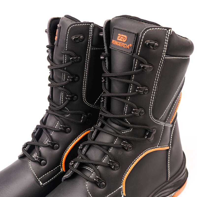 Heavy-Duty Black Waterproof Rubber Soles industrial safety Leather hiking Work Boots