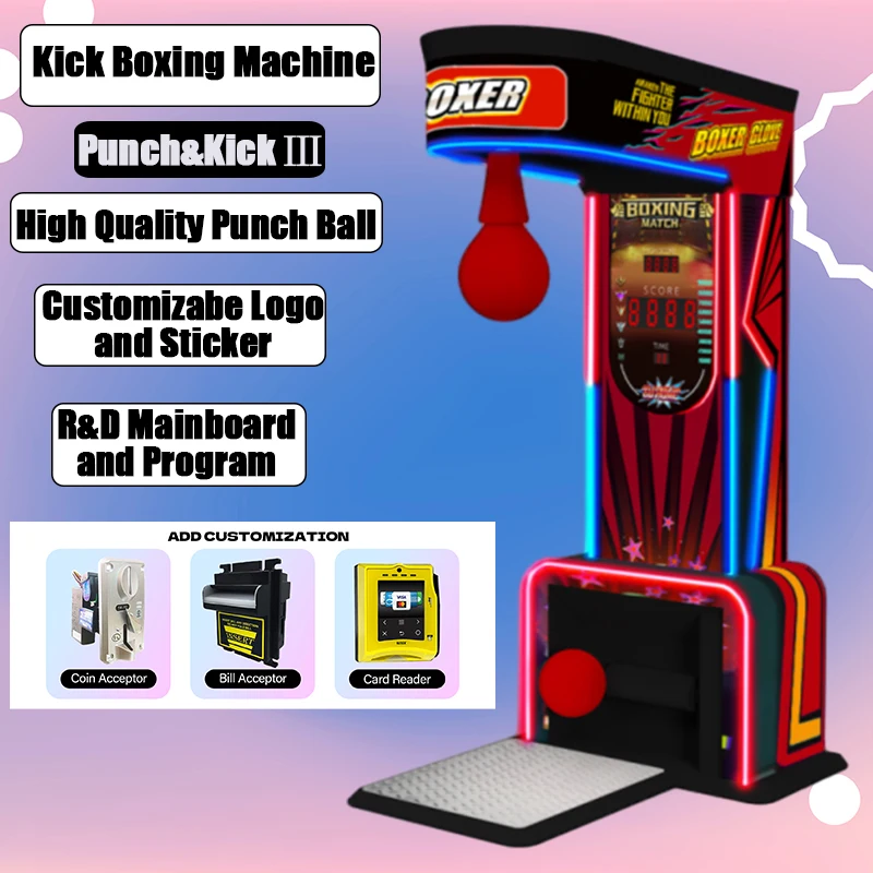 Coin Operated Arcade Kicking And Boxing Combo Box Game Machine 2 Fist Punch And Kick Stand Punching Bag Kick Boxing Machine