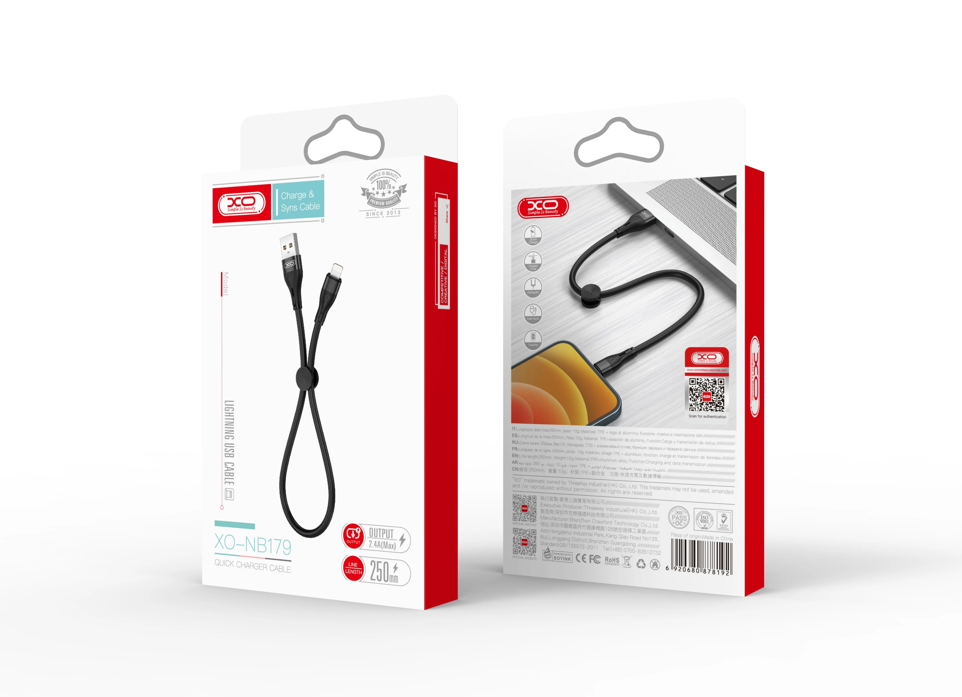 XO NB179  OEM Customized  2.4A USB Cable  Micro  Date Cable 1M 2M  USB Charging Cable for iPhone 12/13 Black White